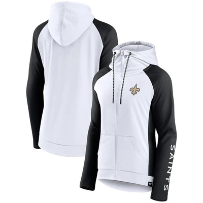 Fanatics Branded White/black New Orleans Saints End Around Lightweight Raglan Full-zip Hoodie Jacket In White,black