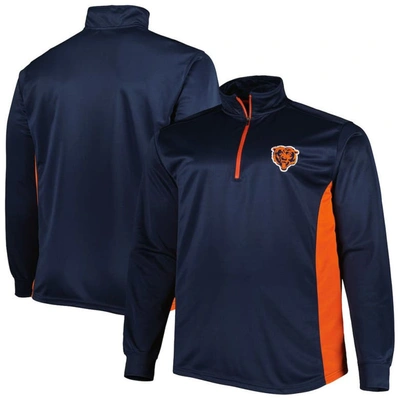 Profile Men's Navy And Orange Chicago Bears Big And Tall Quarter-zip Jacket In Navy,orange