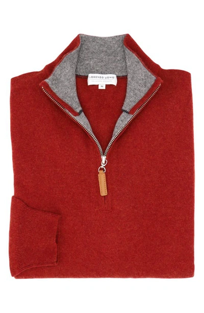 Lorenzo Uomo Quarter Zip Wool & Cashmere Sweater In Rust