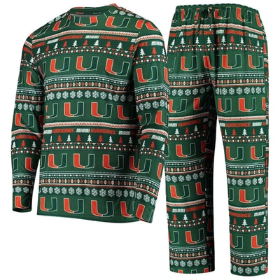 Concepts Sport Green Miami Hurricanes Ugly Sweater Knit Long Sleeve Top And Pant Set