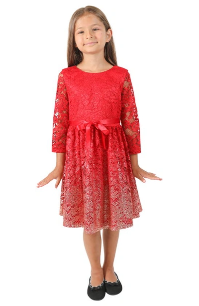 Little Angels Kids' Foil Lace Dress In Red