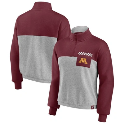 Fanatics Branded Maroon/heathered Gray Minnesota Golden Gophers Sideline To Sideline Colorblock Quar In Maroon,heathered Gray
