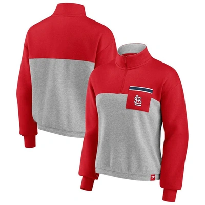 Fanatics Women's  Red, Heather Gray St. Louis Cardinals Iconic Cinch Waist Quarter-zip Top In Red,heather Gray