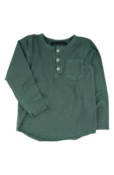 Miki Miette Kids' Buzz Long Sleeve Cotton Henley T-shirt In Green