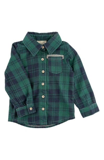 Miki Miette Kids' Jacob Plaid Cotton Flannel Button-up Shirt In Green