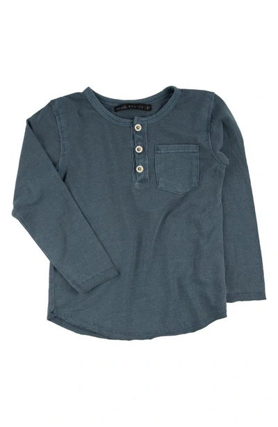 Miki Miette Kids' Buzz Long Sleeve Cotton Henley T-shirt In Blue