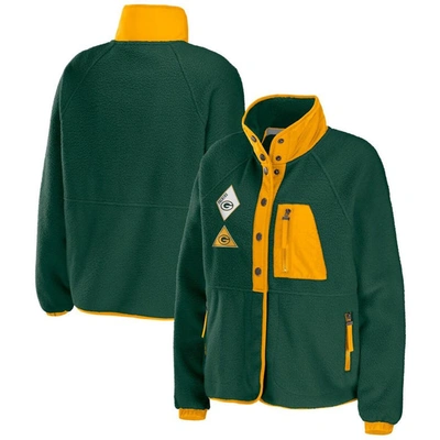Wear By Erin Andrews Green Green Bay Packers Polar Fleece Raglan Full-snap Jacket