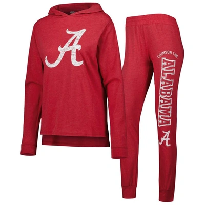 Concepts Sport Women's  Crimson Distressed Alabama Crimson Tide Long Sleeve Hoodie T-shirt And Pants