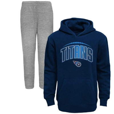 Outerstuff Kids' Toddler Navy/heather Gray Tennessee Titans Double-up Pullover Hoodie & Pants Set
