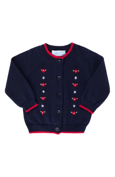 Feltman Brothers Babies' Embroidered Floral Cotton Cardigan In Navy/ Red