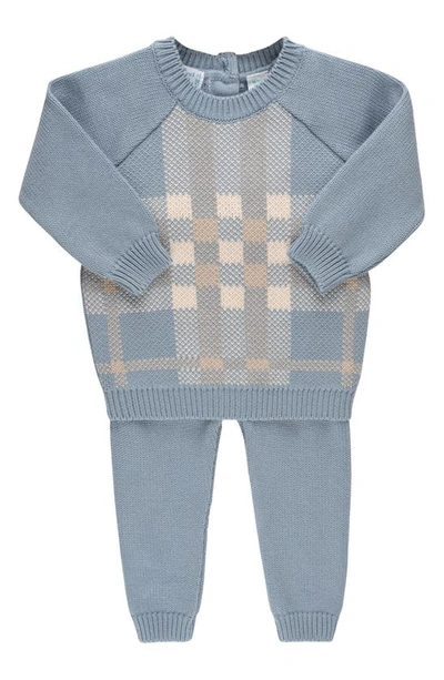 Feltman Brothers Babies' Plaid Cotton Sweater & Pants Set In Vintage Blue