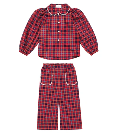 Paade Mode Kids' Checked Cotton Pajamas In Red
