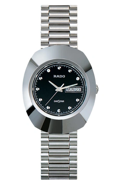 Rado Original Men's Silver-tone Stainless Steel Bracelet Watch 35mm In Black/silver
