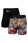 Saxx Ultra Super Soft 2-pack Relaxed Fit Boxer Briefs In Exotic Leaves/ Black