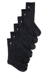 Polo Ralph Lauren Signature Embroidered Crew Socks, Pack Of Six In Black