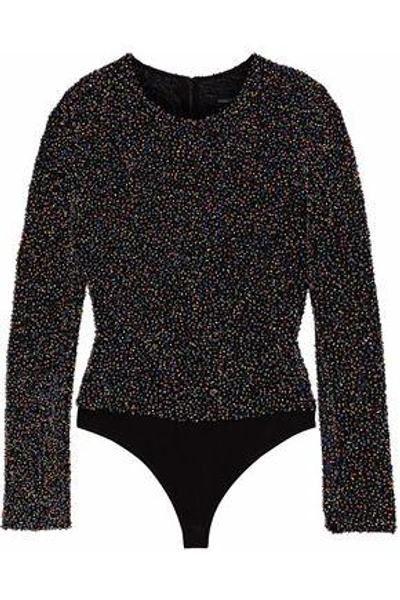 Cushnie Et Ochs Cushnie Woman Sequin And Bead-embellished Cotton-mesh Bodysuit Black