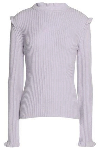 Derek Lam 10 Crosby Woman Ruffle-trimmed Ribbed Cashmere Sweater Lavender