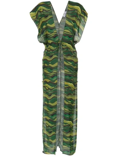 Amir Slama Side Slits Printed Kaftan In Green