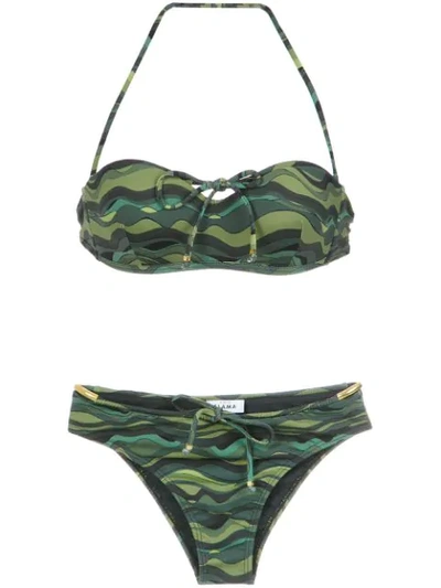 Amir Slama Wave Print Bikini Set In Green