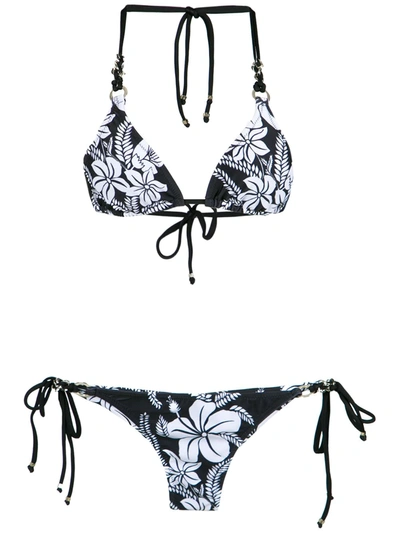 Amir Slama Floral Print Bikini Set In Preto