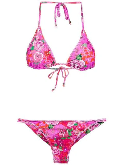 Amir Slama Rose Print Triangle Bikini Set