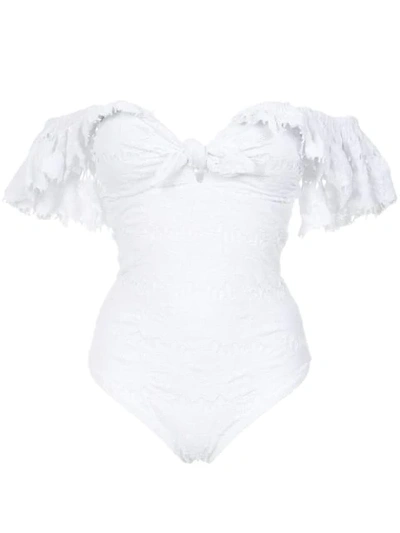 Amir Slama Texture Ruffled Swimsuit In White