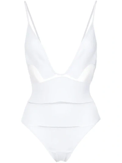 Amir Slama Deep V-neck Swimsuit In White