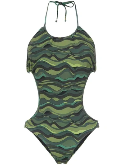 Amir Slama Waves Print Swimsuit In Green