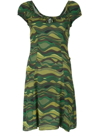 Amir Slama Wave Print Dress In Green