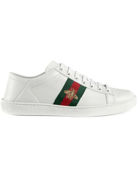 Gucci Ace Embroidered Leather Collapsible-heel Sneakers In White | ModeSens