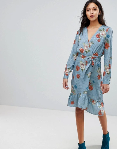 Gestuz Floral Printed Wrap Dress - Blue | ModeSens