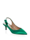 Tabitha Simmons Women's Rise Satin Bow Slingback Kitten Heel Pumps In Emerald Green