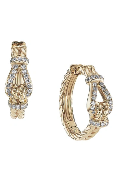 David Yurman Thoroughbred Loop Hoop Earrings In 18k Yellow Gold With 0.25 Tcw Pavé Diamonds