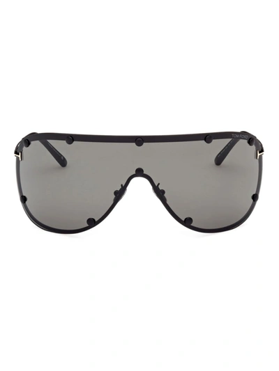 Tom Ford 70mm Shield Metal Sunglasses In Black/gray