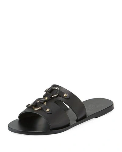 Ancient Greek Sandals Attiki Flat Leather Slide Sandal In Black