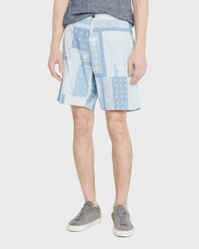 Officine Generale Pierce Woven Bandana Shorts In Light Blue