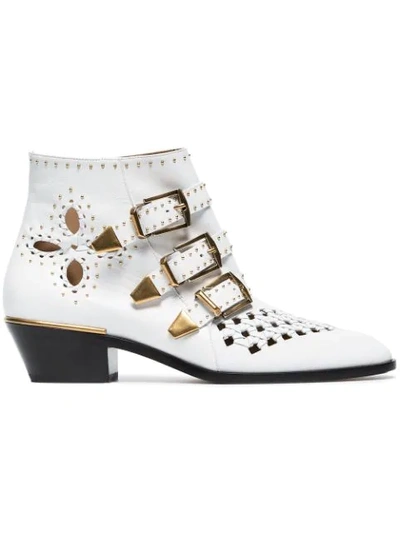 Chloé Susanna Cutout Studded Leather Ankle Boots In White