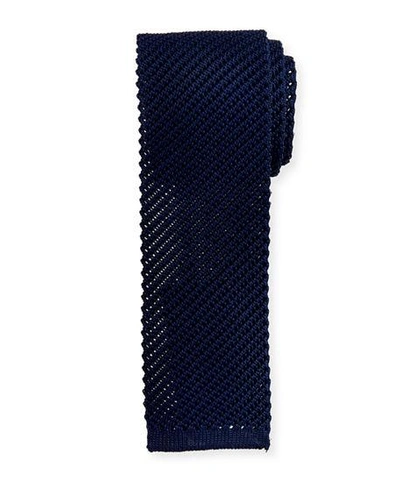 Brioni Solid Silk Knit Tie In Navy