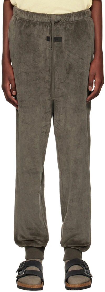 Essentials Gray Drawstring Lounge Pants In Wood Brown