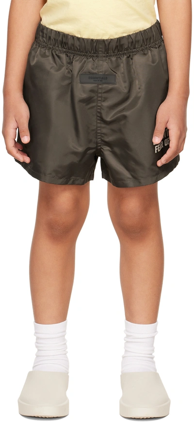 Essentials Kids Gray Nylon Shorts In Off Black
