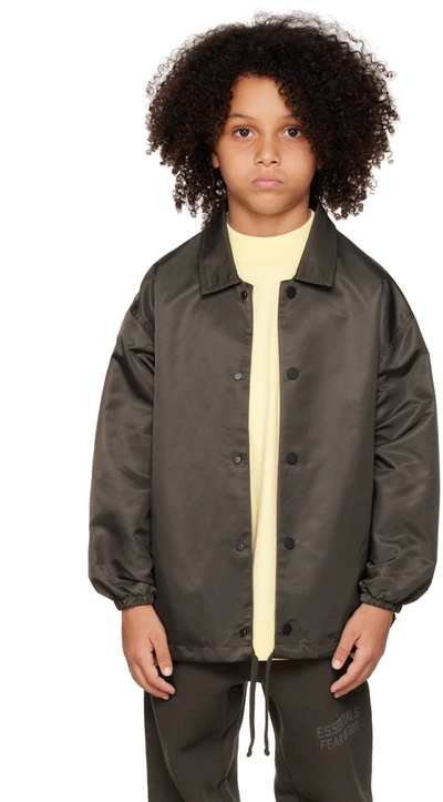 Essentials Kids Gray '1977' Coaches Jacket In Off Black