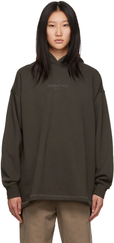 Essentials Gray Relaxed Hoodie In Off Black | ModeSens