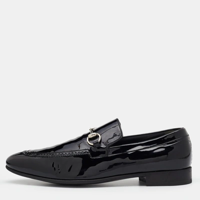 Pre-owned Gucci Black Patent Leather Horsebit Slip On Loafers Size 44
