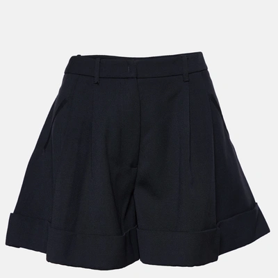 Pre-owned Miu Miu Black Wool Pleated Shorts S In Navy Blue