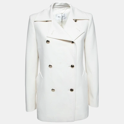 Pre-owned Max Mara Off White Wool Double Breasted Rebus Coat M