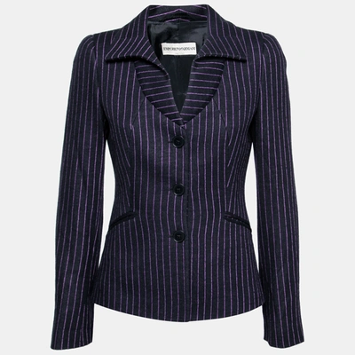 Pre-owned Emporio Armani Black & Purple Striped Wool Single Breasted Blazer S