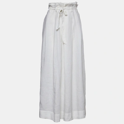 Pre-owned Weekend Max Mara White Linen Pleated Maxi Skirt M