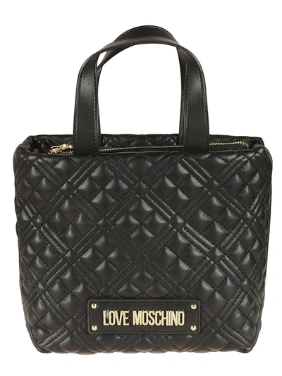 Love Moschino Logo Plaque Quilted Tote In White