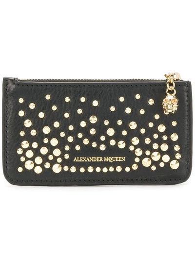 Alexander Mcqueen Studded Leather Zippered Card Holder In Black