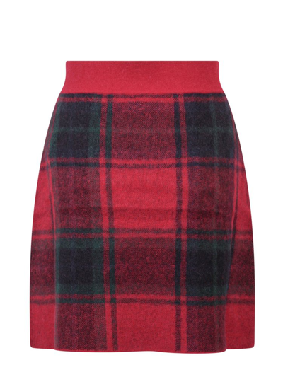 Polo Ralph Lauren Checked Alpaca Wool-blend Miniskirt In Red